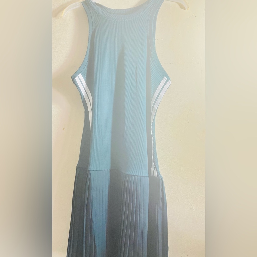 Sleeveless Knit Pleated Tank Dress in Light Teal